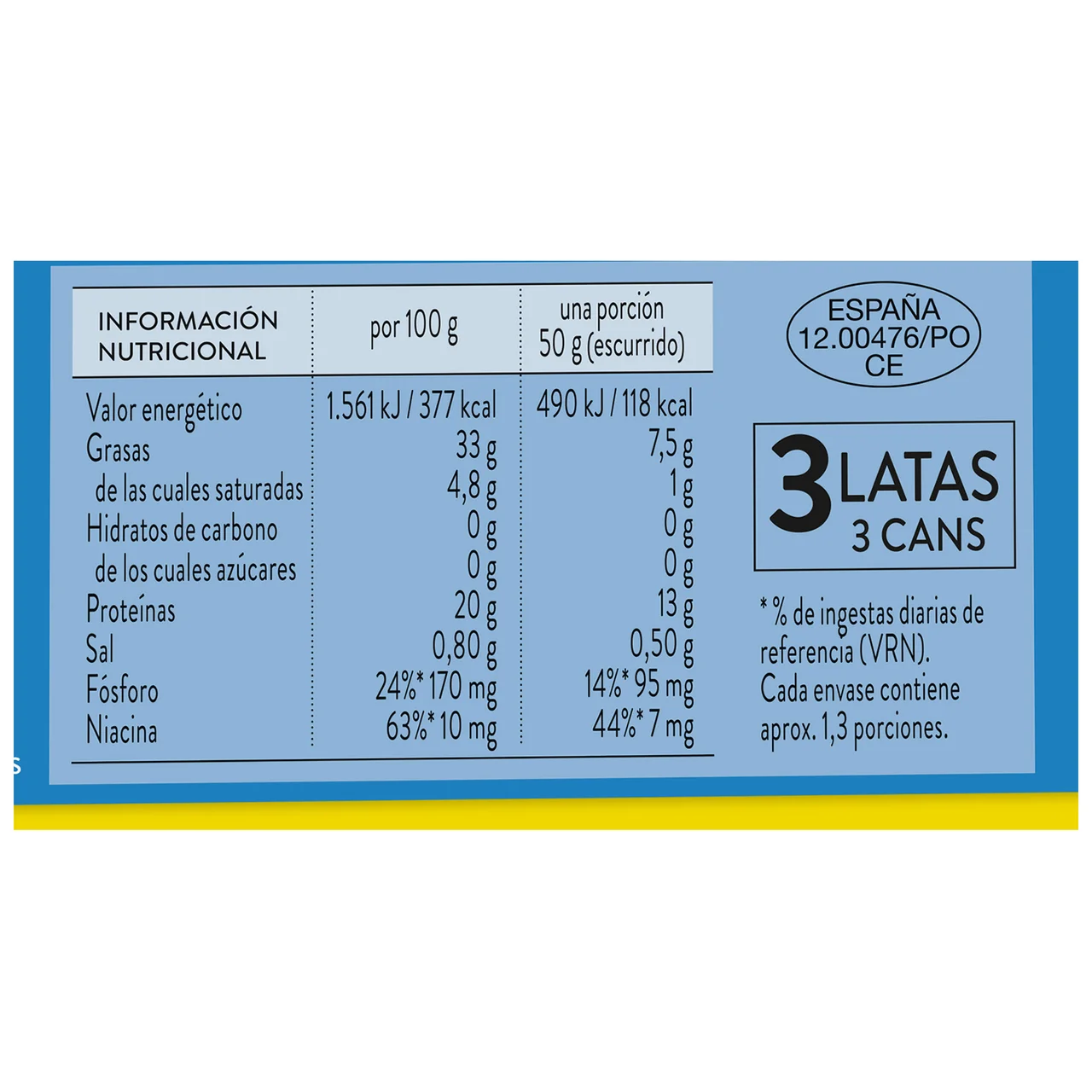 Atún en aceite de girasol, en conserva 3 uds x 48 g.
