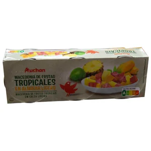 PRODUCTO ALCAMPO Macedonia de frutas tropicales en almíbar 3 x 140 g.