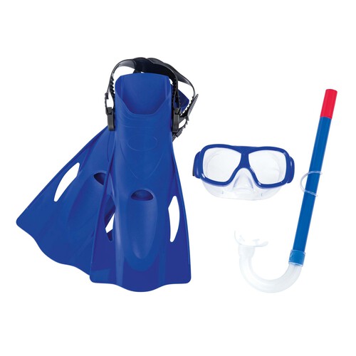 Set de snorkel con gafas, tubo y aletas +7 años, color verde o azul, ESSENTIAL.