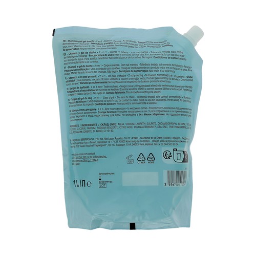 COSMIA recarga de champú y gel de ducha (cuerpo y cabello) con sal marina 1 l.