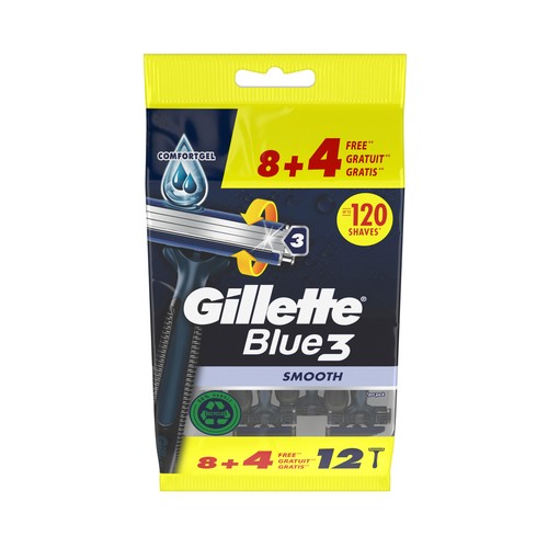 GILLETTE Blue 3 smooth Cuchilla (maquinilla) de afeitar desechable con cabezal pivotante de triple hoja 8 uds.