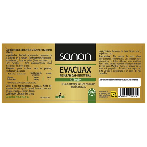 SANON Evacuax complemento alimenticio que ayuda a una evacuación intestinal regular.