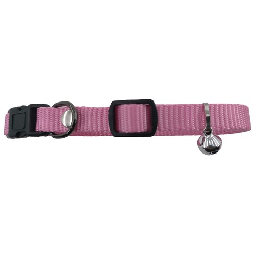 PRODUCTO ALCAMPO Collar de 1 cm. extensible (20 - 40 cm) rosa con campana y hebilla de plástico.
