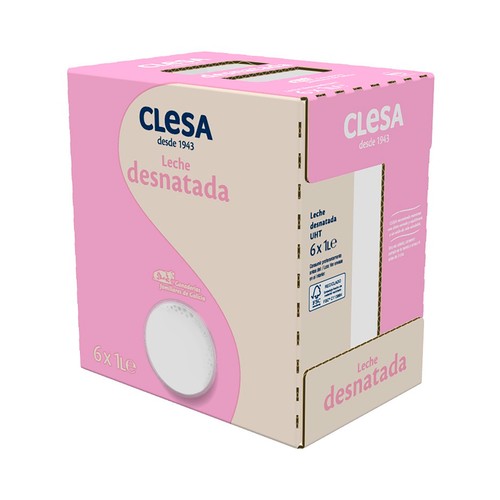 CLESA Leche de vaca desnatada de origen 100% gallega de bienestar animal Bienatur 6 x 1 l.