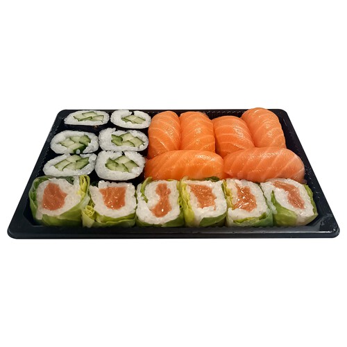 SUSHI GOURMET Bandeja 6 sushi salmón, 6 maki pepino y 6 cristal salmón SUSHI GOURMET 18 uds.