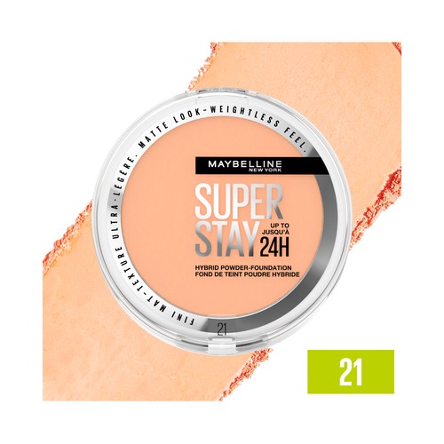 MAYBELLINE Super stay híbrido tono 21 Base de maquillaje en polvo de alta cobertura con acabado mate.