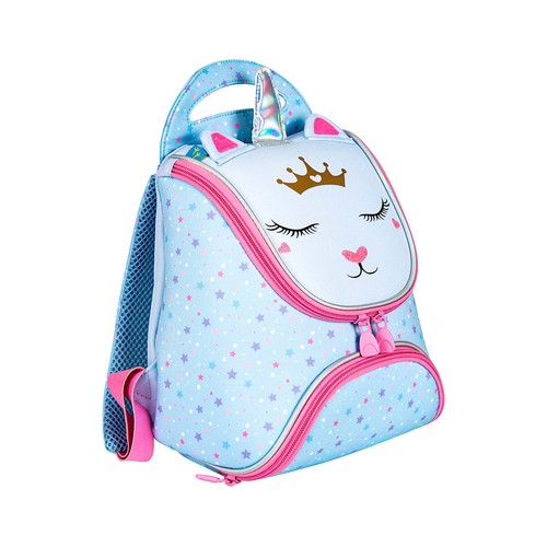 Mochila preescolar diseño de unicornio, color azul y naranja, PRODUCTO ALCAMPO, 24x25x13cm.