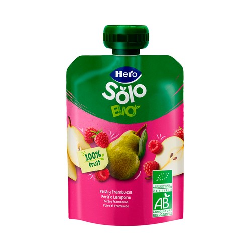 HERO Solo Bio Bolsita de pera y frambuesa ecológicas, a partir de 4 meses 100 g.