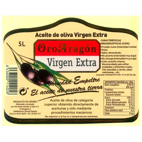 Aceite de oliva virgen extra FERNANDO ALCOBER ORO ARAGÓN 5 l.