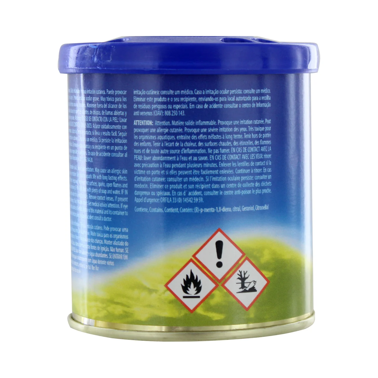 Ambientador en gel para coche, en envase de lata con dosificador y con olor a cítricos