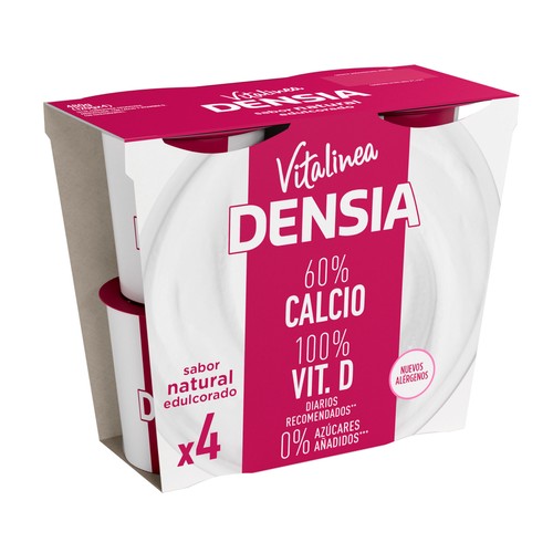 DENSIA Yogur desnatado natural edulcorado, que ayuda a el control de la densidad ósea Vitalinea de Danone 4 x 120 g.
