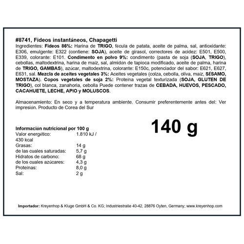 NONGSHIM Fideos instantáneos chapagetti 140 g.