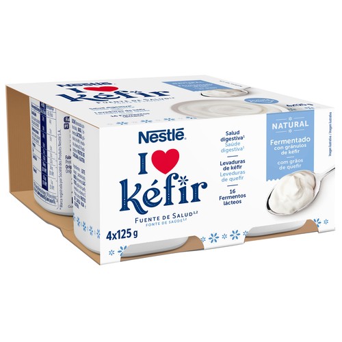 NESTLÉ Kéfir natural sin azúcares añadidos 4 x 125 g.