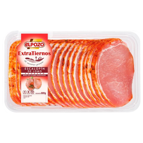 EL POZO Extratiernos Escalopín de lomo adobado, sin gluten y sin lactosa 600 g.