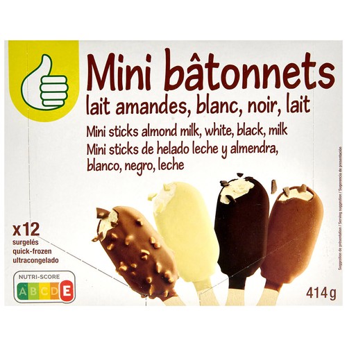 PRODUCTO ECONÓMICO ALCAMPO Mini helados de vainilla recubiertos de diferentes chocolates 12 x 50 ml.