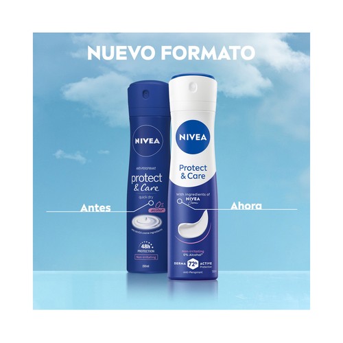 NIVEA Protege & cuida Desodorante en spray para mujer, antitranspirante 72 horas 200 ml.