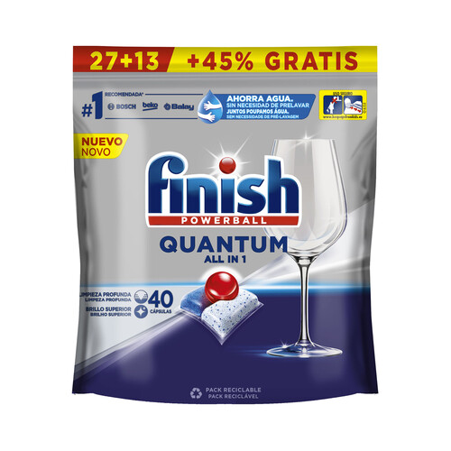 FINISH Detergente en pastillas para lavavajillas FINISH POWERBAL QUANTUM 27 + 13 cps. 710 g.