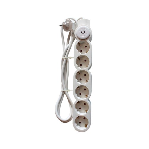 Base 6 tomas con interruptor 3x1,5mm 1,5m blanca, NINE&ONE.