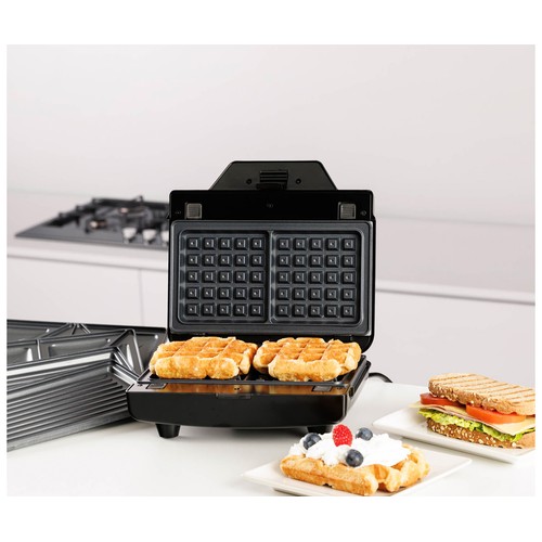 Sandwichera 3 en 1 TAURUS Miami Legend, 900W, capacidad para 2 sandwiches, placas intercambiables y antiadherente