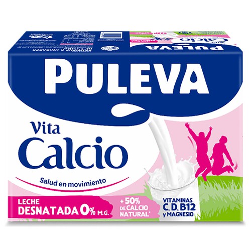 PULEVA Leche desnatada (0% materia grasa) de vaca, con un 50% más de calcio natural  Vita calcio 6 x 1l.