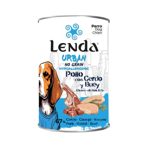 LENDA URBAN Alimento de perro húmedo en lata sabor cerdo y buey 400gr