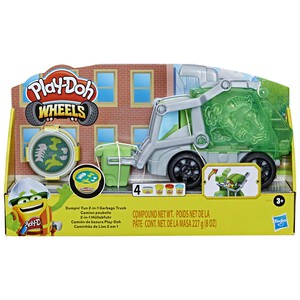 Juego de plastilina Camión de basura con 4 botes de colores, PLAY-DOH WHEELS.