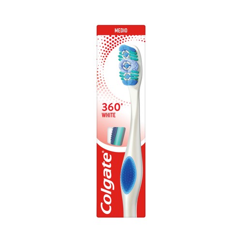 COLGATE 360º white Cepillo de dientes medio, que ayuda prevenir la acumulación de bacterias.