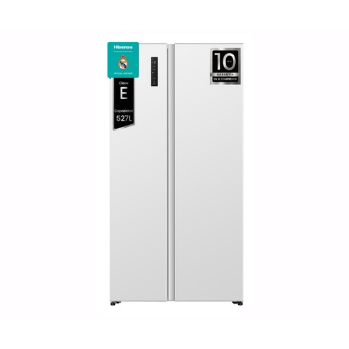 Frigorífico americano 178,6cm HISENSE RS3P538NEWE, color blanco, no frost, clasificación energética: E, H: 178,6cm A: 91cm, F: 60cm, capacidad total: 527L.