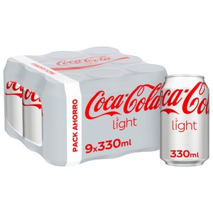 COCA COLA Light Refresco de cola pack 9 latas 33 cl.