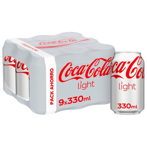 COCA COLA Light Refresco de cola pack 9 latas 33 cl.