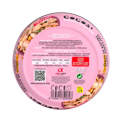 COCOSI Alimento húmedo para perro, estofado casero de cerdo - Lata 280g.