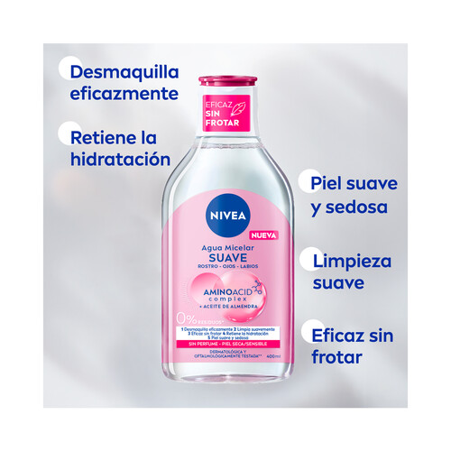 NIVEA Agua micelar desmaquilladora de rostro y ojos, para pieles secas y sensibles NIVEA Micell air 400 ml.