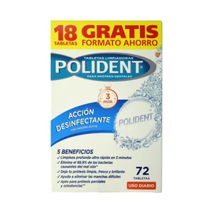 POLIDENT Pastillas limpiadoras de prótesis dentales, con acción desinfectante POLIDENT 72 uds.