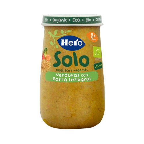 HERO Solo Tarrito de verduras ecológicas con pasta integral, a partir de 8 meses 190 g.