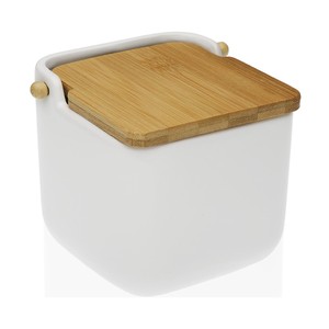 Imagen de Salero de cerámica color blanco con tapa de bambú, Joe VERSA.