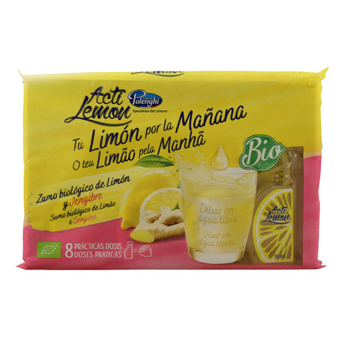 Zumo ecológico de limón y jengibre ACTI LEMON 8 uds. x 15 ml.