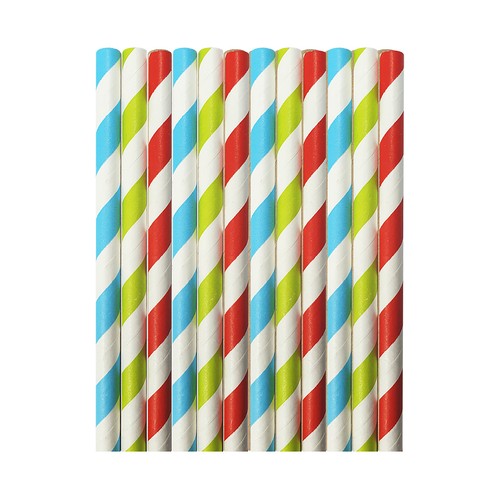 Set de 20 pajitas con rayas de de colores surtidos, 6x20 centímetros, VAJILLA DESECHABLE.