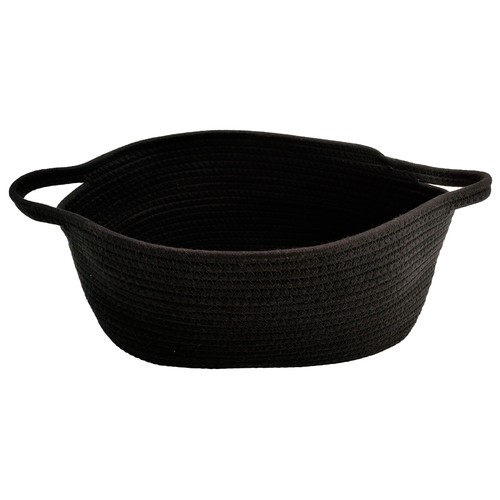 Cesta de algodón con asa de cuero, color negro, mediana ACTUEL.