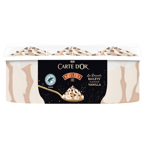 CARTE D"OR Tarrina de helado de vainilla con sabor a Baileys, salsa de caramelo y trocitos de chocolate 825 ml.