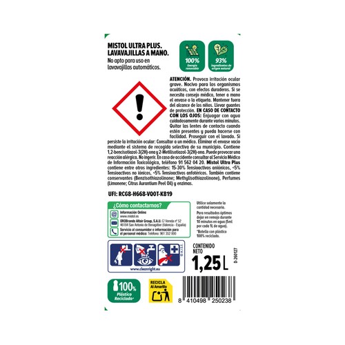 MISTOL Lavavajillas ultra líquido 1,25 L