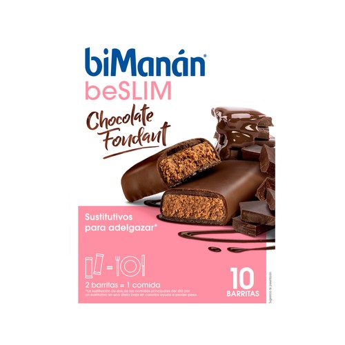 BIMANÁN Be slim Barritas de chocolate fondant, para dieta de reducción de peso 10 uds.