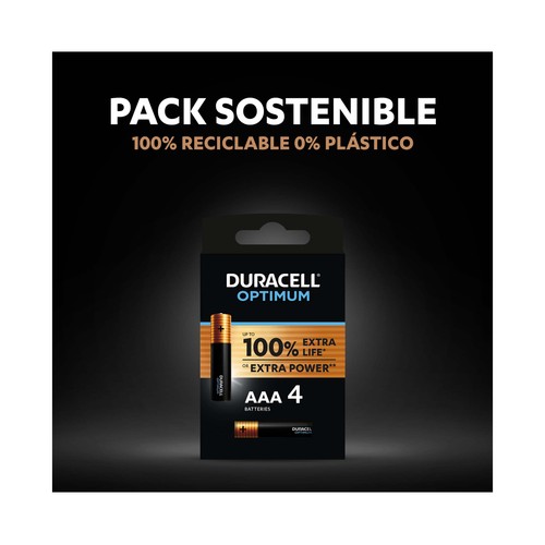 Pack de 4 pilas alcalinas AAA, LR03, 1,5V, DURACELL Optimum.