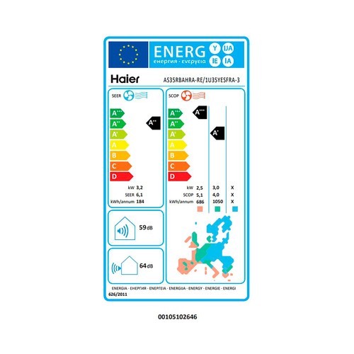 Aire acondicionado Split con bomba de calor HAIER AS35RBAHRA-RE Tide R 35, 2.752 frigh/h A++/A+++. gas R32.