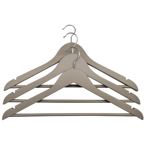 Set de 3 perchas de madera y caucho con barra, color beige, ACTUEL.