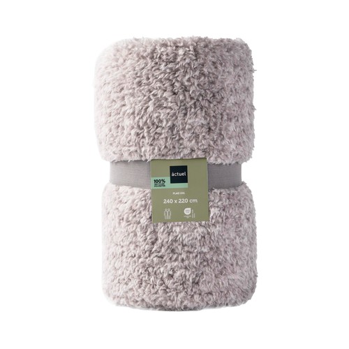 Manta doble sostenible sherpa de 240 gsm, color beige, ALCAMPO.