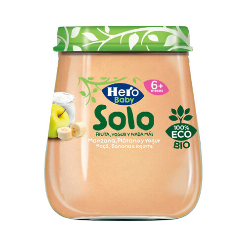 HERO Solo Tarrito de fruta (manzana y plátano) y yogur, ecológico a partir de 6 meses 120 g.
