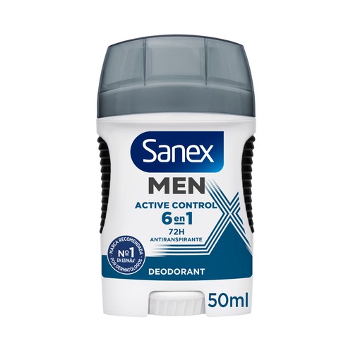SANEX Men active control Desodorante stick para hombre antitranspirante hasta 72 horas 50 ml.