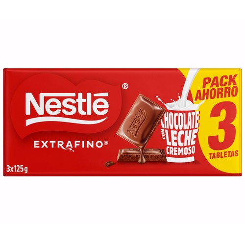 NESTLÉ Extrafino Chocolate con leche 3 uds. de 125 g.