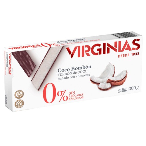 VIRGINIAS Turrón bombón coco 0 % azúcares añadidos 200 g.