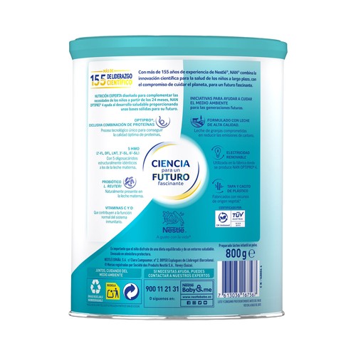 NAN Optipro Leche (4) infantil de continuación en polvo, con hierro y 13 vitaminas, a partir de 24 meses 800 g.
